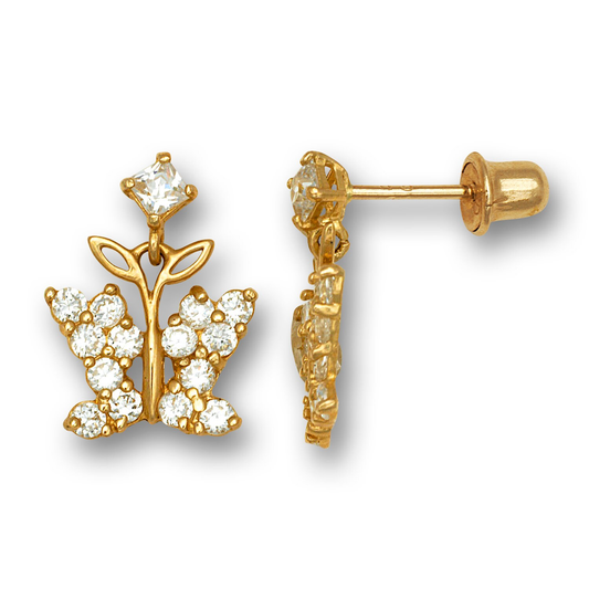 14K Solid Gold Girls Butterfly Screw back Studs