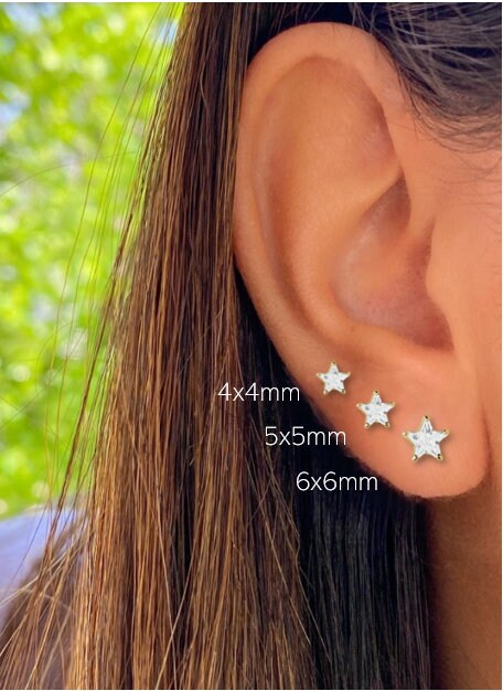 14K Solid Gold Classy Star Cut Screwbacks Prong Studs