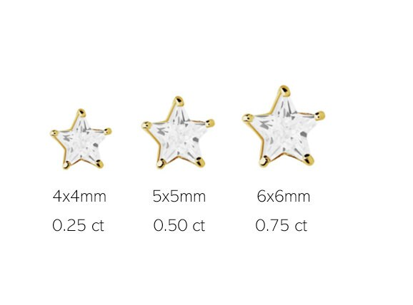 14K Solid Gold Classy Star Cut Screwbacks Prong Studs