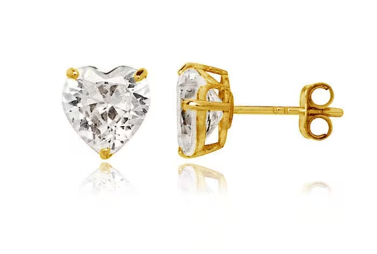 14K Solid Gold Classy Heart Cut Pushbacks Studs | Gold Heart Solitaire Earrings