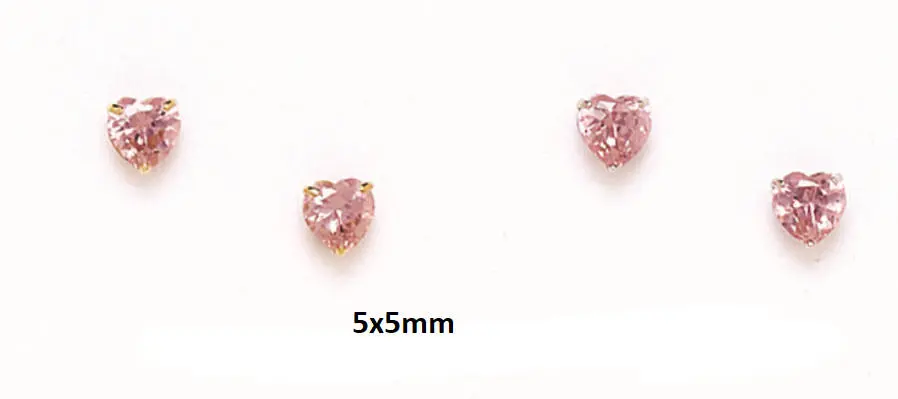 14K Pure Solid White/Yellow Gold Light Pink Heart Shaped Basket Set Earrings. CZ Screw Backs