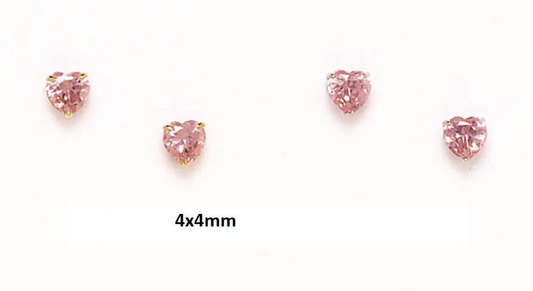 14K Pure Solid White/Yellow Gold Light Pink Heart Shaped Basket Set Earrings. CZ Screw Backs