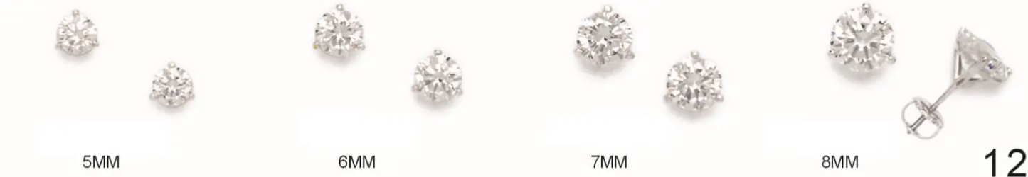 14K Solid Gold Solitaire 3 Prong Heavy Martini CZ Studs