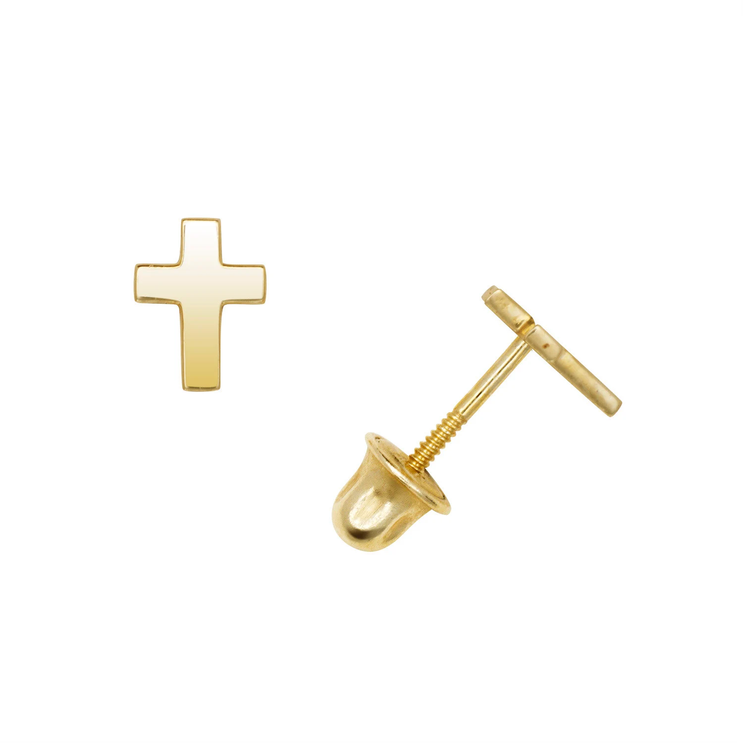 14K Solid Yellow And White Gold Cross -Stacking Earring-  Delicate Tiny Cross Screwbacks Earrings