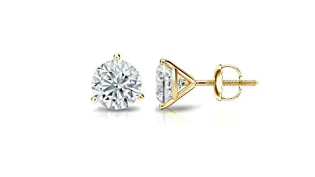 14K Solid Gold Solitaire 3 Prong Heavy Martini CZ Studs