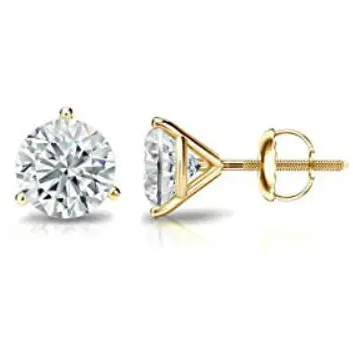 14K Solid Gold Solitaire 3 Prong Heavy Martini Setting Studs | Screwback