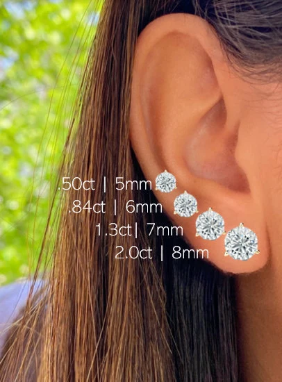 14K Solid Gold Solitaire 3 Prong Heavy Martini CZ Studs