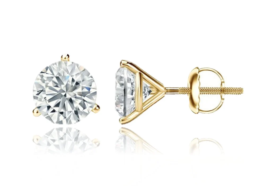 14K Solid Gold Solitaire 3 Prong Heavy Martini CZ Studs