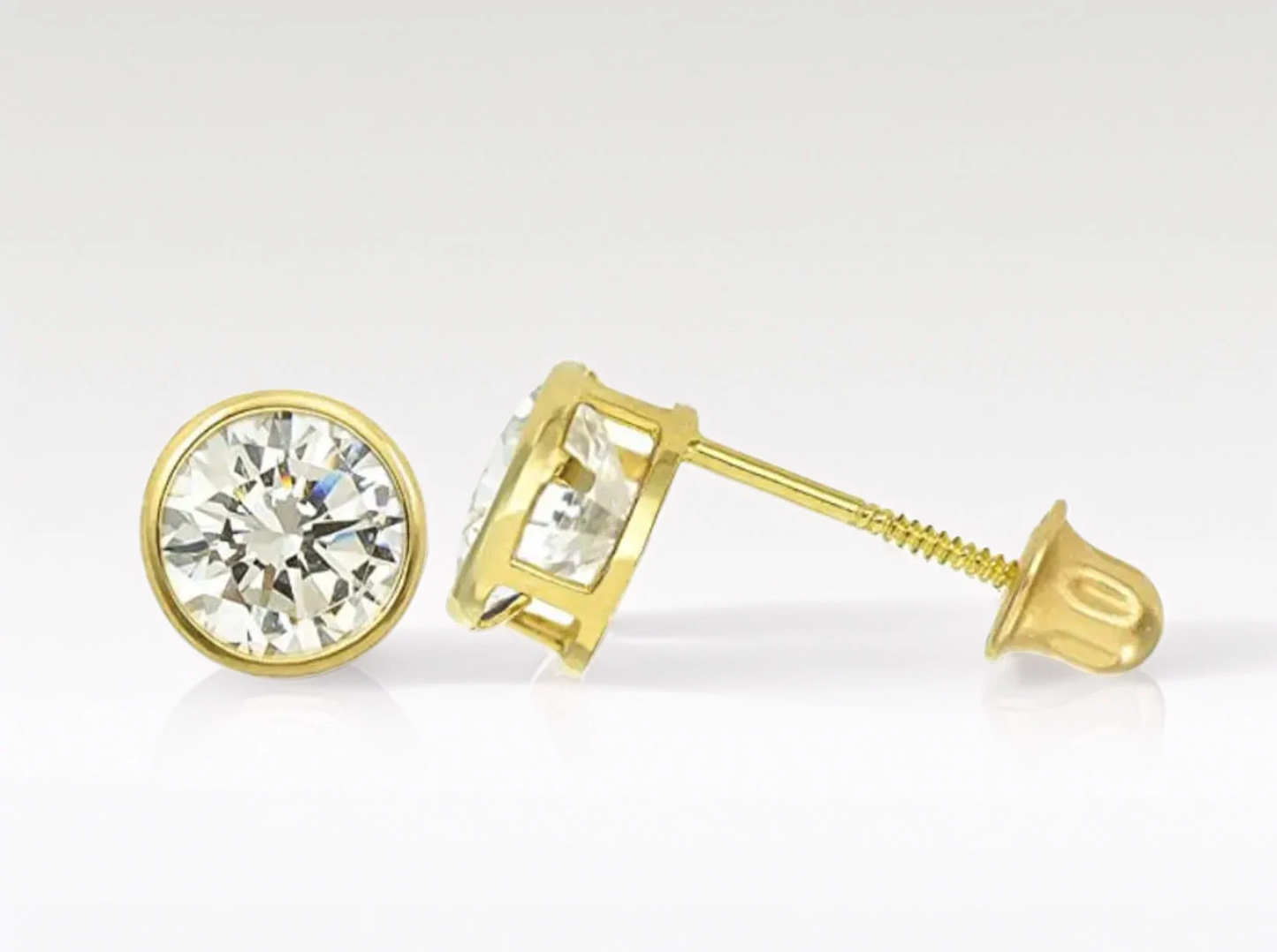 14K Solid Gold Bezel Round Moissanite Studs