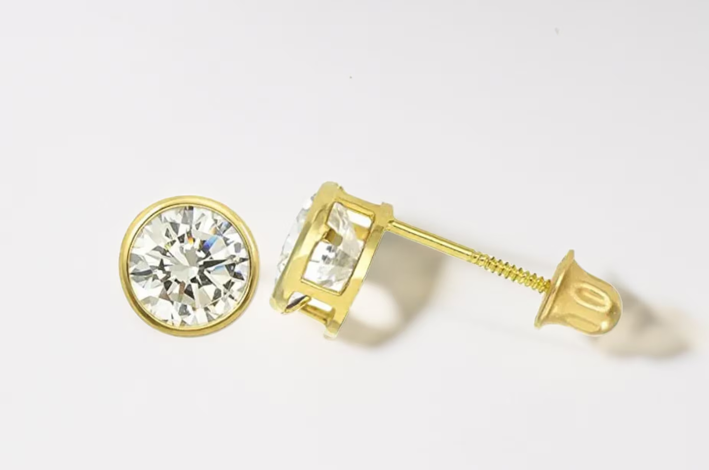 14K Solid Gold Bezel Round Moissanite Studs