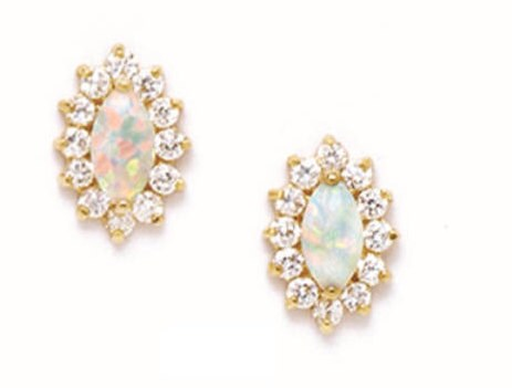 14K Solid Gold Fancy Marquise Opal Flower Screwback Fancy Studs|