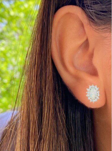 14K Solid Gold Fancy Marquise Opal Flower Screwback Fancy Studs|