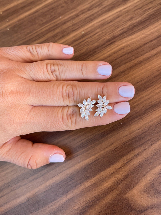 14K Solid Gold Marquise Moissanite Cluster Earrings