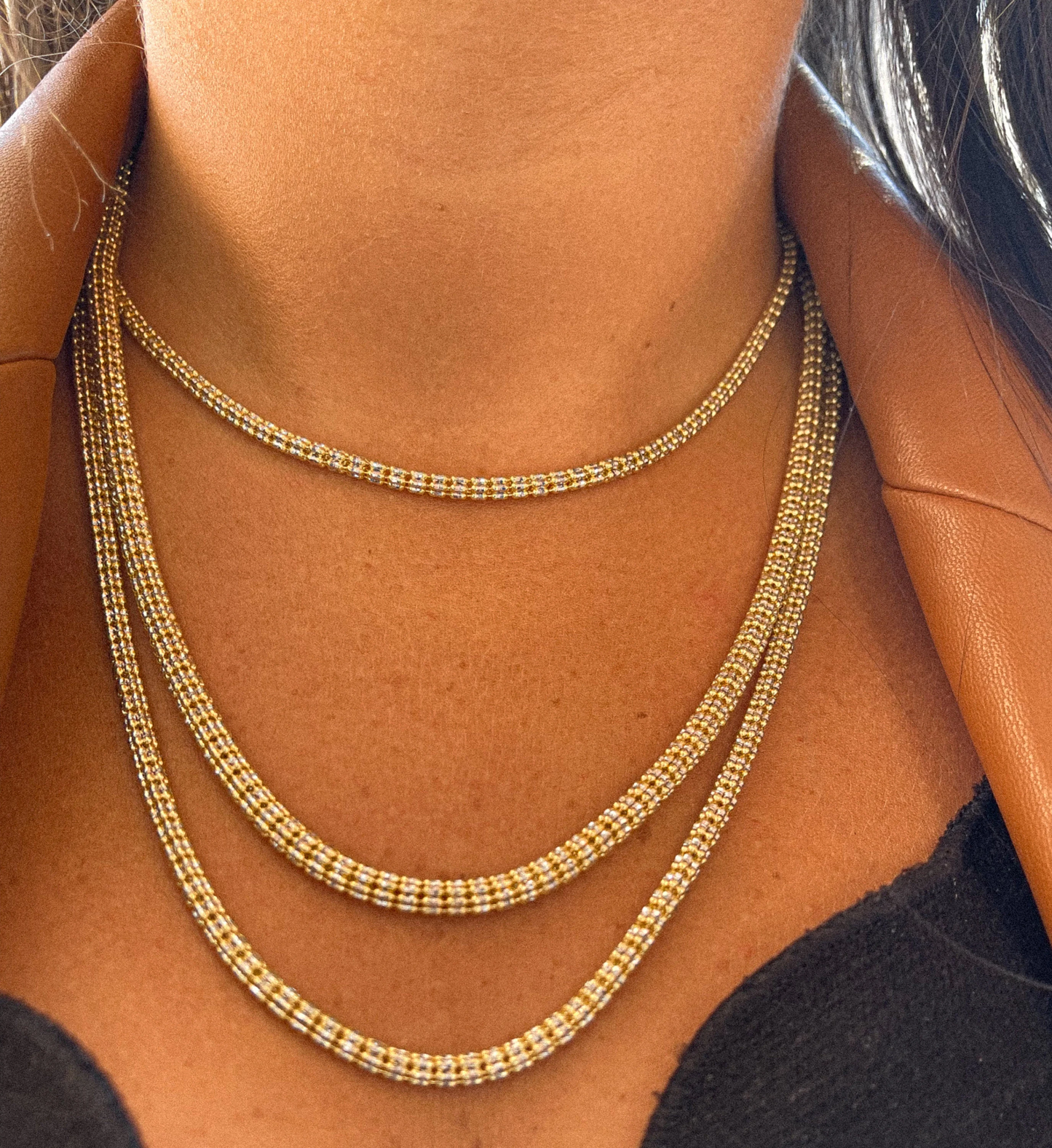 14K Gold Two Tone Ice Chain | Diamond Cut 14K Ice Link Chain