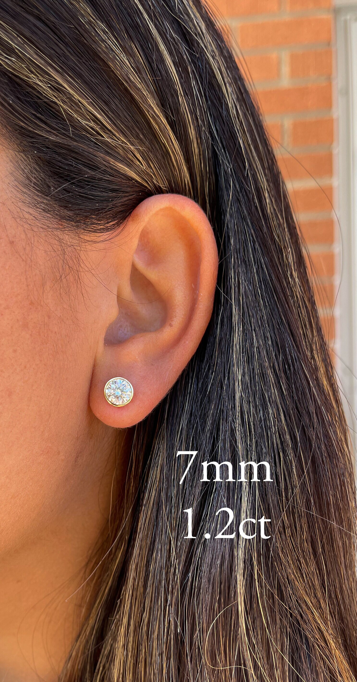 14K Moissanite D Color VVS1 Clarity Martini Round Bezel Set Studs