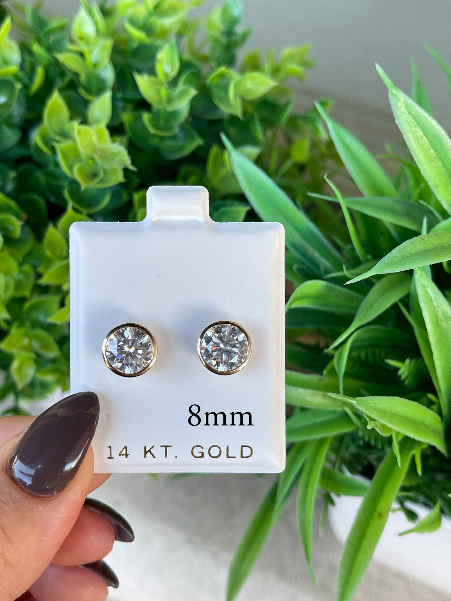 14K Moissanite D Color VVS1 Clarity Martini Round Bezel Set Studs