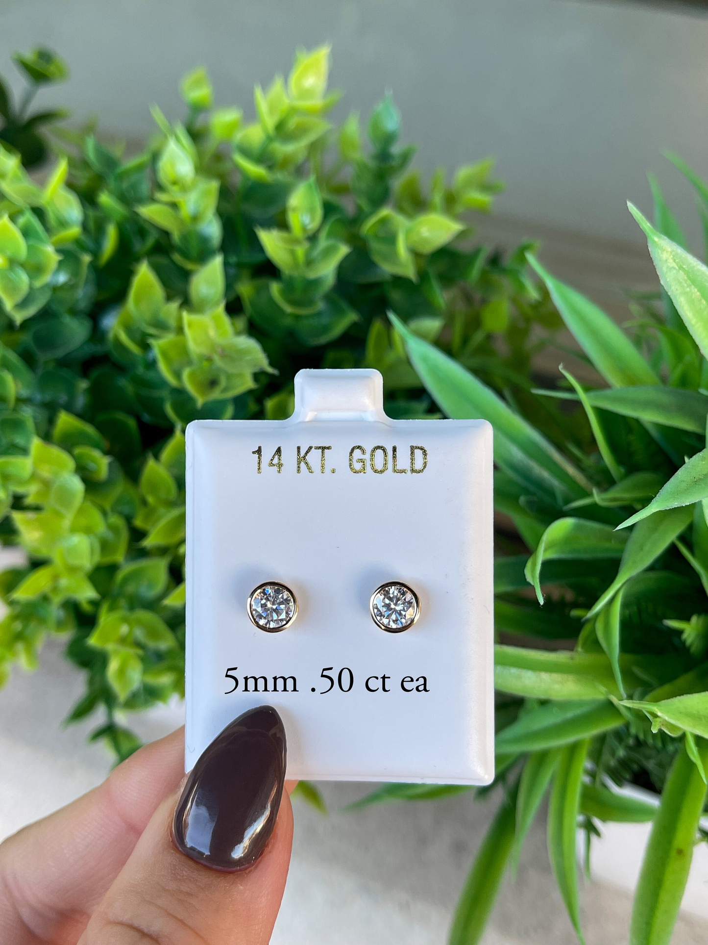 14K Moissanite D Color VVS1 Clarity Martini Round Bezel Set Studs