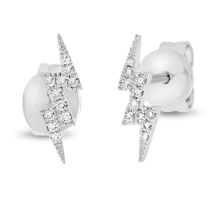 14K Diamond Bolt Studs | Dainty Diamond Bolt Earrings | Diamond Studs