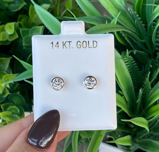 14K Moissanite D Color VVS1 Clarity Martini Round Bezel Set Studs