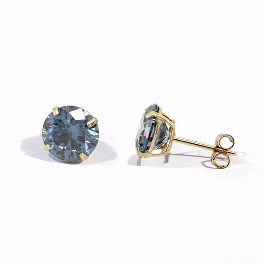 14K Solid Gold Dark Blue Moissanite Studs 4 Prong Basket Set Studs