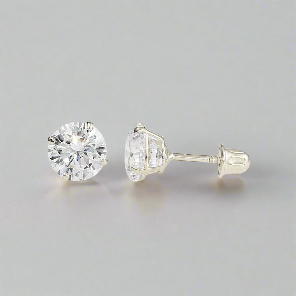 14K Solid Gold Screwback Round Moissanite Studs GRA Certified