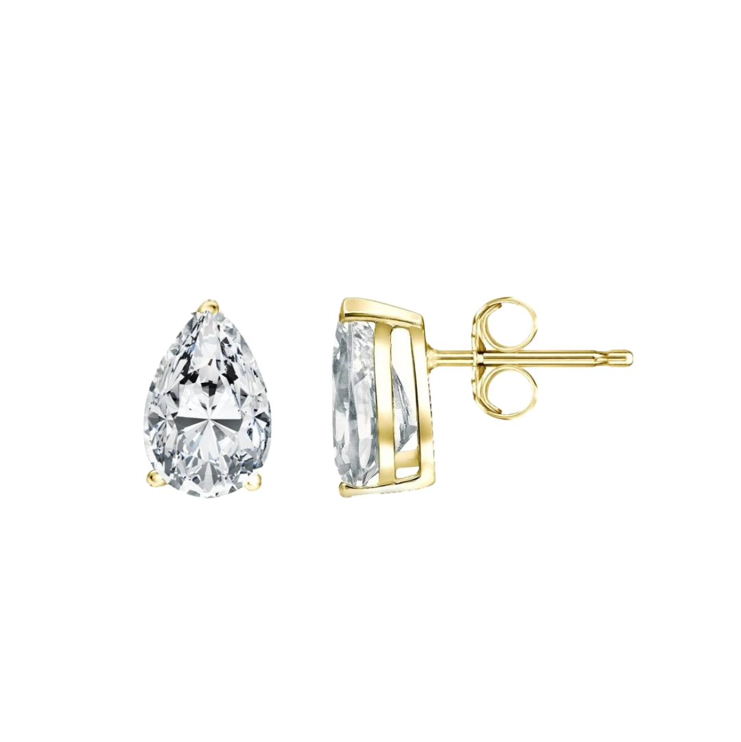 14K Solid Gold GRA Certified D Color VVS1 Pear Shaped Moissanite  Pushback Stud Earrings
