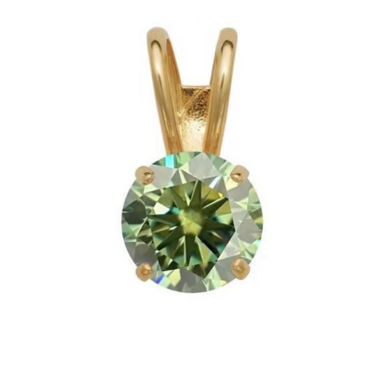 14K Gold GRA Certified Round Green Moissanite Pendant • Green Round Pendant • D VVS1 Green Moissanite Pendant With GRA Certificate •