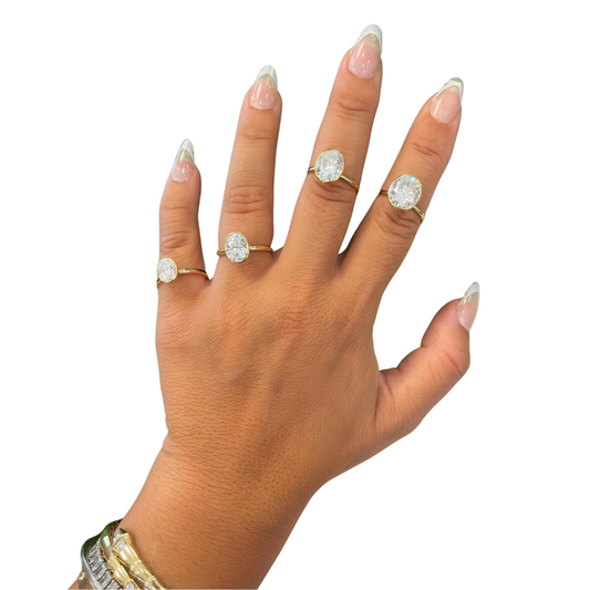 14K Yellow Gold Moissanite Bezel Oval Shape Ring D color VVS1 | 1.5ct 2ct 4ct 5ct