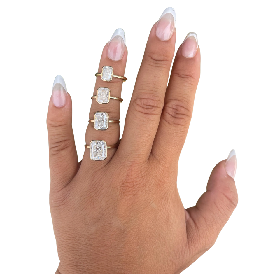 14K Yellow Gold Radiant Cut Moissanite Bezel Engagement Ring | 1ct 2ct 3ct 4ct