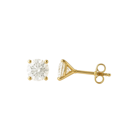 14K Solid Gold Diamond Studs | 3 Prong Martini Lab Grown Diamond Round Studs | 14K Gold | DEF VVS | 0.5ct-6ct