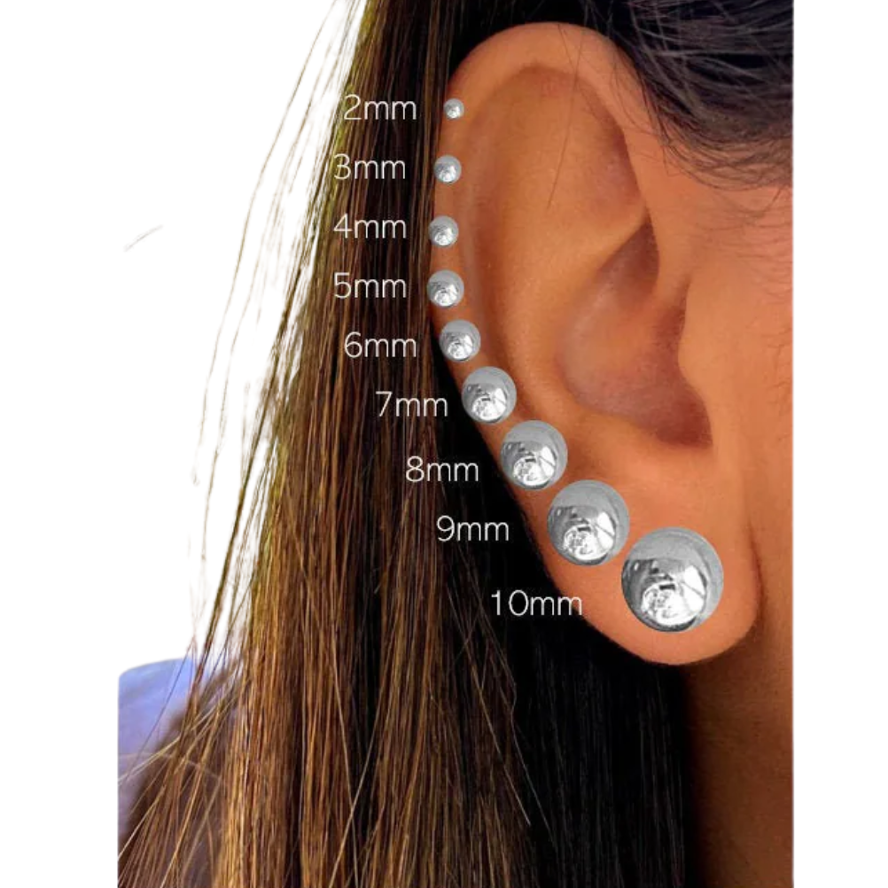 14K Gold Round Ball Push Back Studs| White Gold Ball Studs