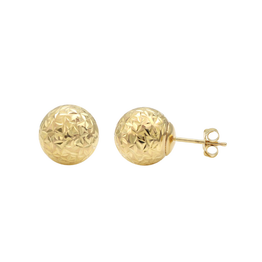 14K Solid Gold Crystal Cut Ball Studs | Diamond Cut Ball Studs | Gold Ball Studs |