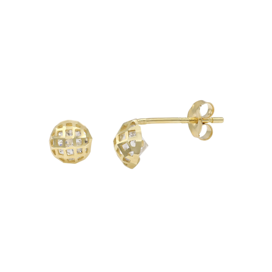 14K Solid Gold Fancy Set Of Push Back Half Ball Stud | Laser Cut Fancy Half Ball Pushbacks