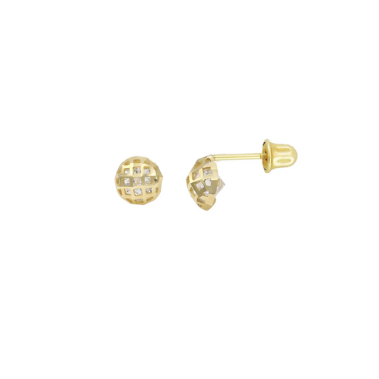 14K Solid Gold Fancy Set Of Screw back Half Ball Stud | Laser Cut Fancy Half Ball