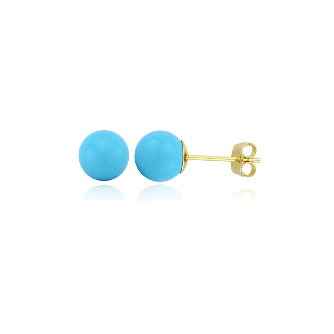 14K Solid Post Set With Turquoise Ball Studs- Pushbacks