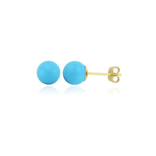 14K Solid Post Set With Turquoise Ball Studs- Pushbacks