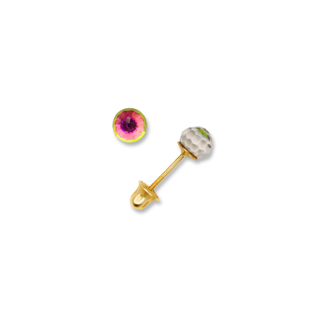 14K Solid Gold Crystal ball Studs | Iridescent Ball Screw back Studs