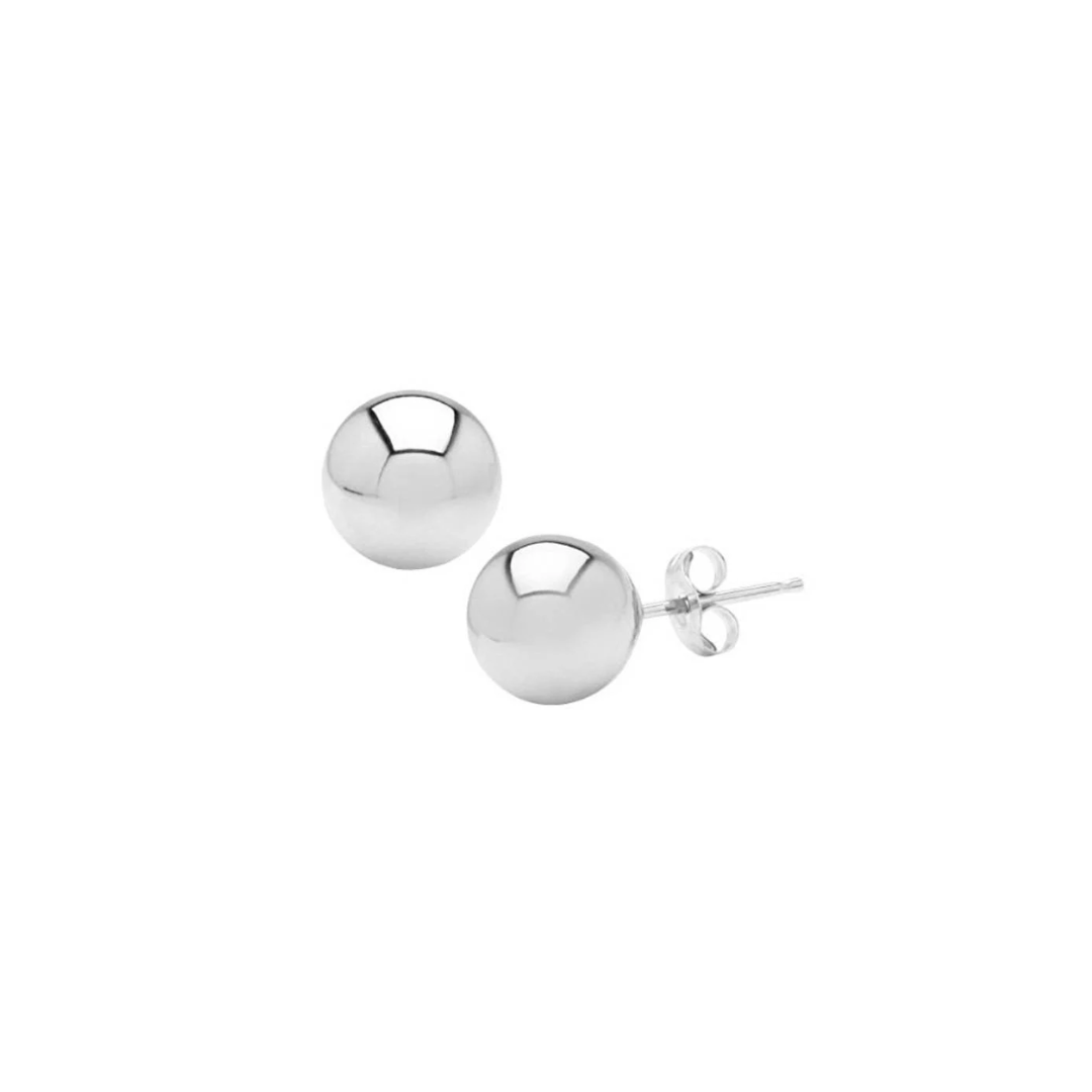 14K Gold Round Ball Push Back Studs| White Gold Ball Studs