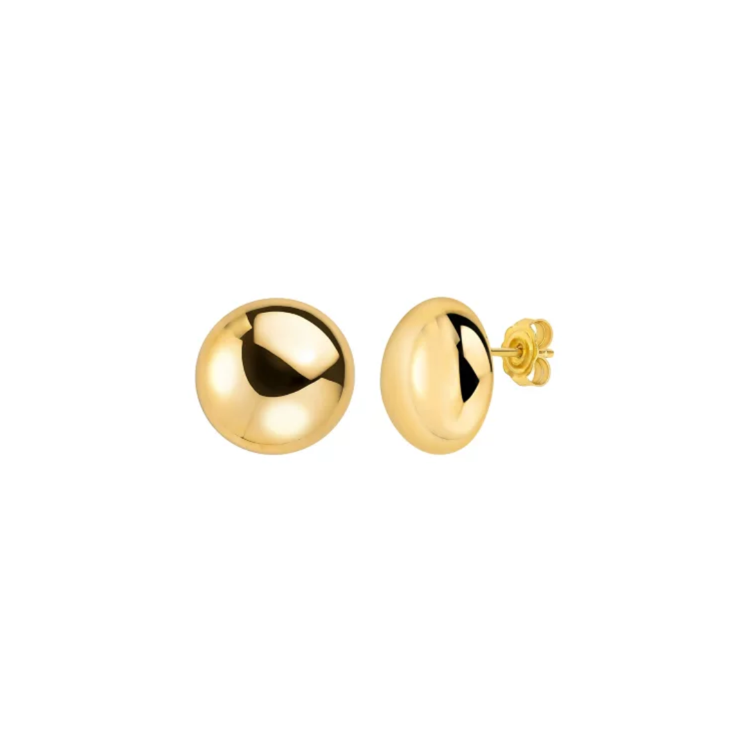 14K Gold Button Flat Studs | 14K Solid Gold Pushbacks | Flat Ball Earrings | 4mm 5mm 6mm 7mm 8mm 10mm