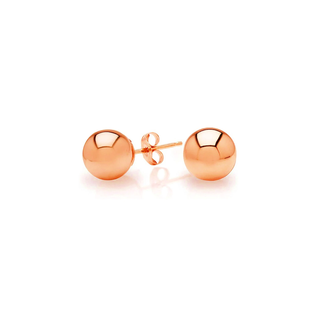 14K Solid Rose Gold Ball Push Back Dainty Ball Studs