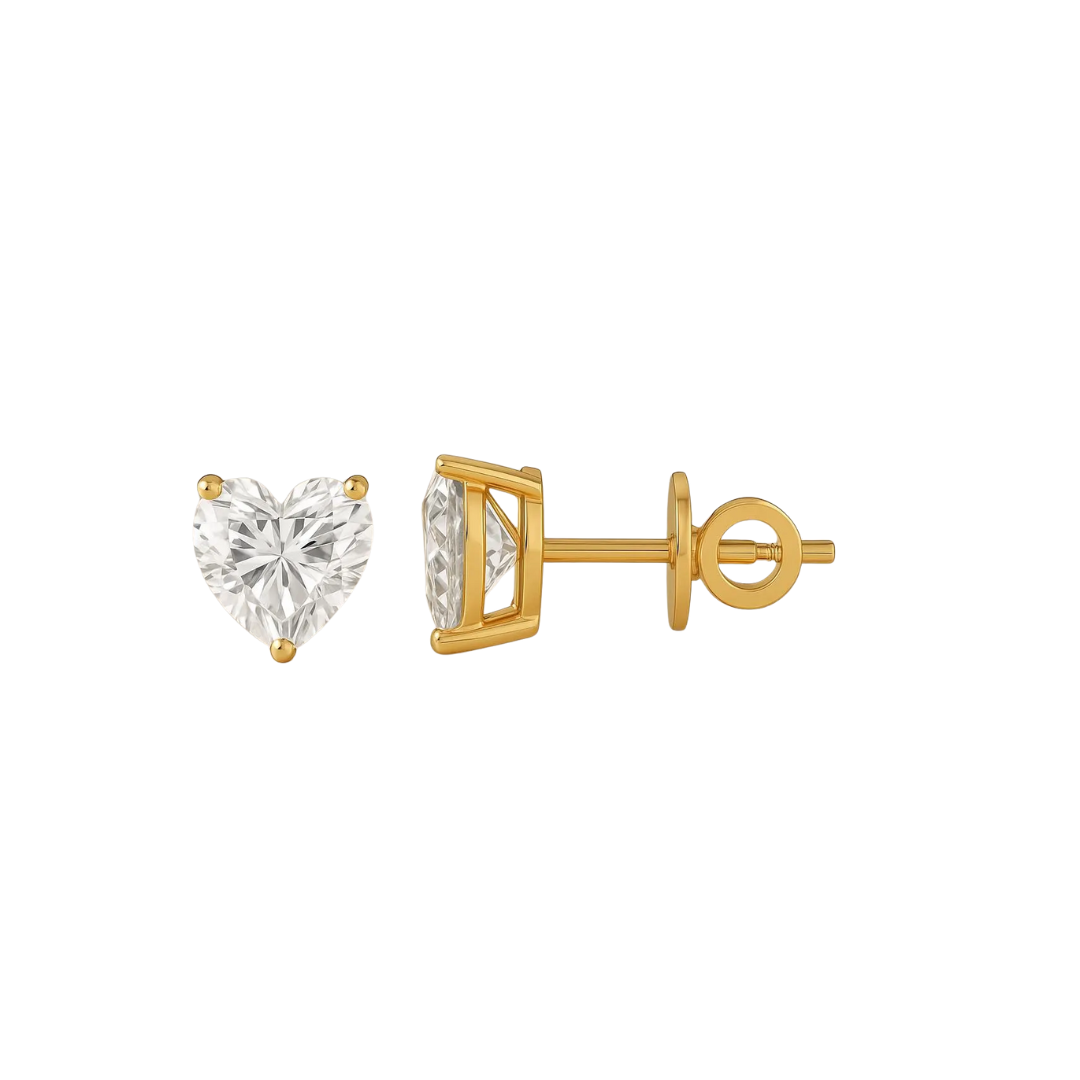 14K Gold Lab-Grown Heart Diamond Stud Earrings (.5CTW – 6 CTW) • Heart Solitaire • Pushbacks