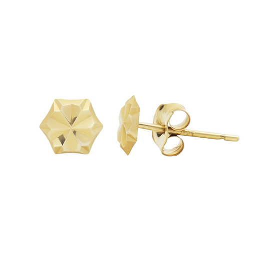 14K Gold Pair of Hexagon Studs | Hexagon Earrings | Pushbacks | Six Sided Diamond Cut Studs