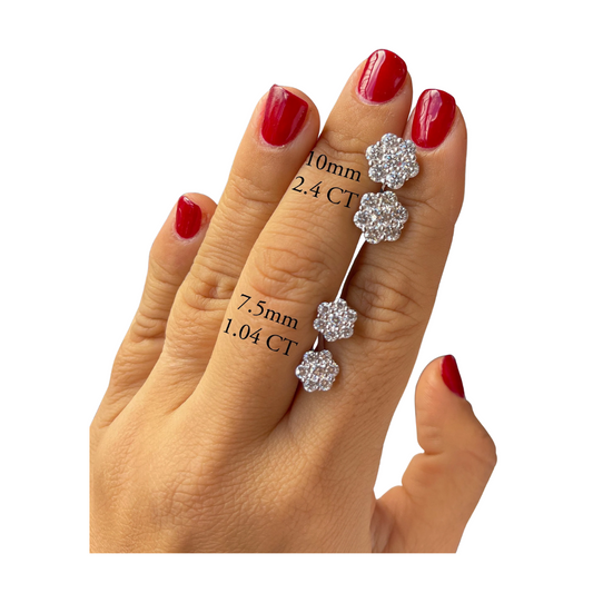 14K Solid Gold Moissanite Cluster Flower Screwbacks Stud Earrings | DEF VS Clarity| Diamond Studs