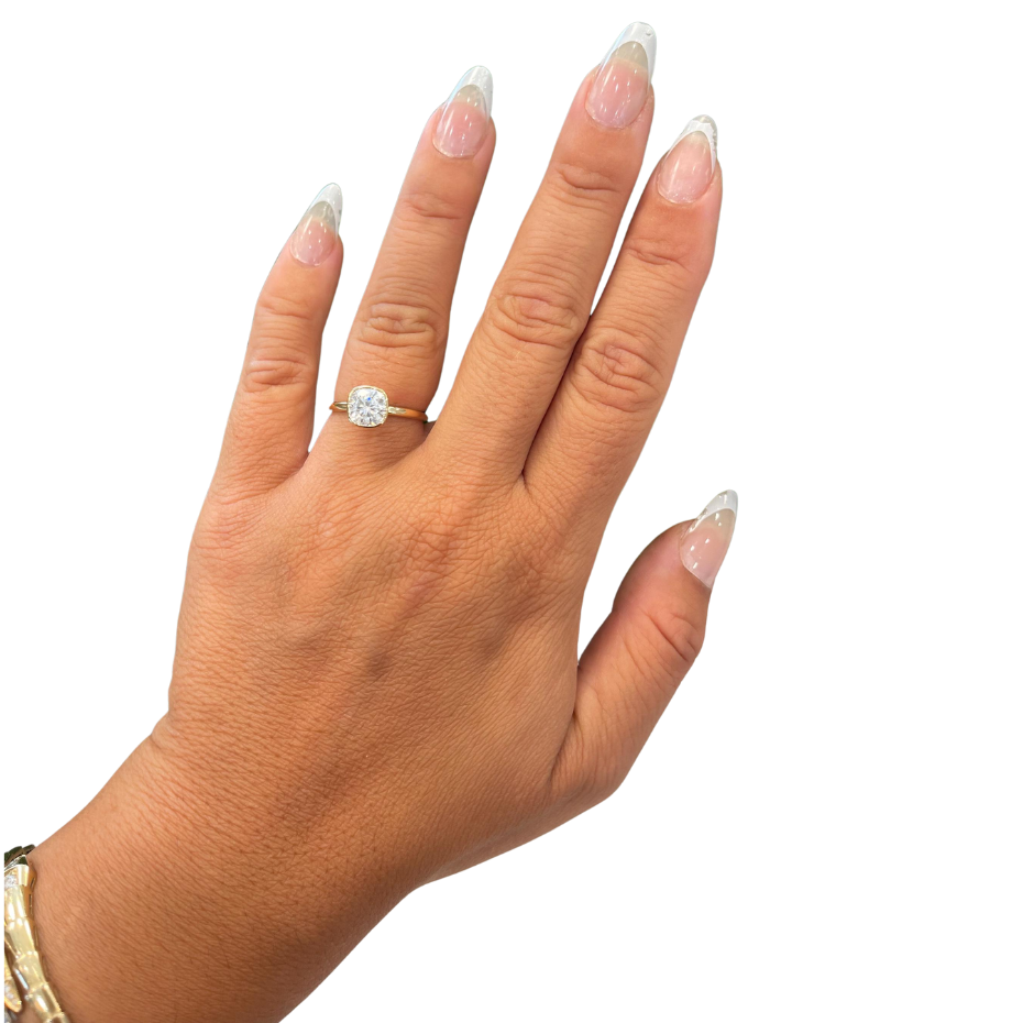 14K Yellow Gold Cushion Cut Moissanite Bezel Ring D color VVS1 | 1.5ct and 2.5ct 3.5ct